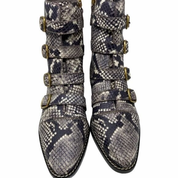 J Crew Multi Buckle Boots in Snake Embossed Leather Size 6.5 NIB - Picture 5 of 8